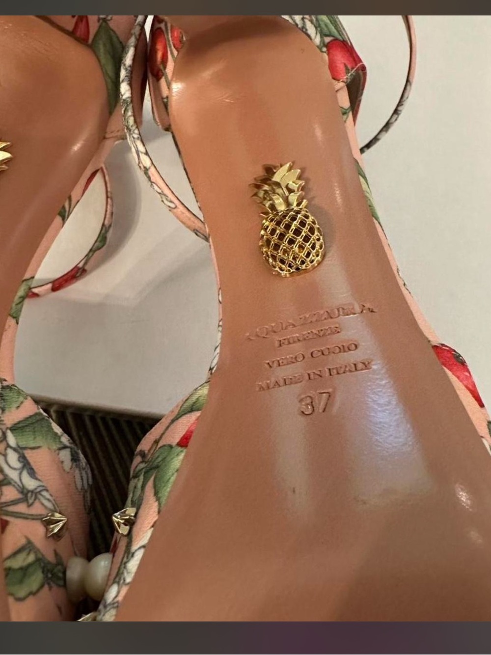 Aquazzura Cherry Floral Ankle-Strap Platform Heels - Pink & Red 💝 - Picture 3 of 8